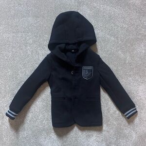 Emporio Armani Boys Black Hooded Blazer with Gray Stripe Cuffs